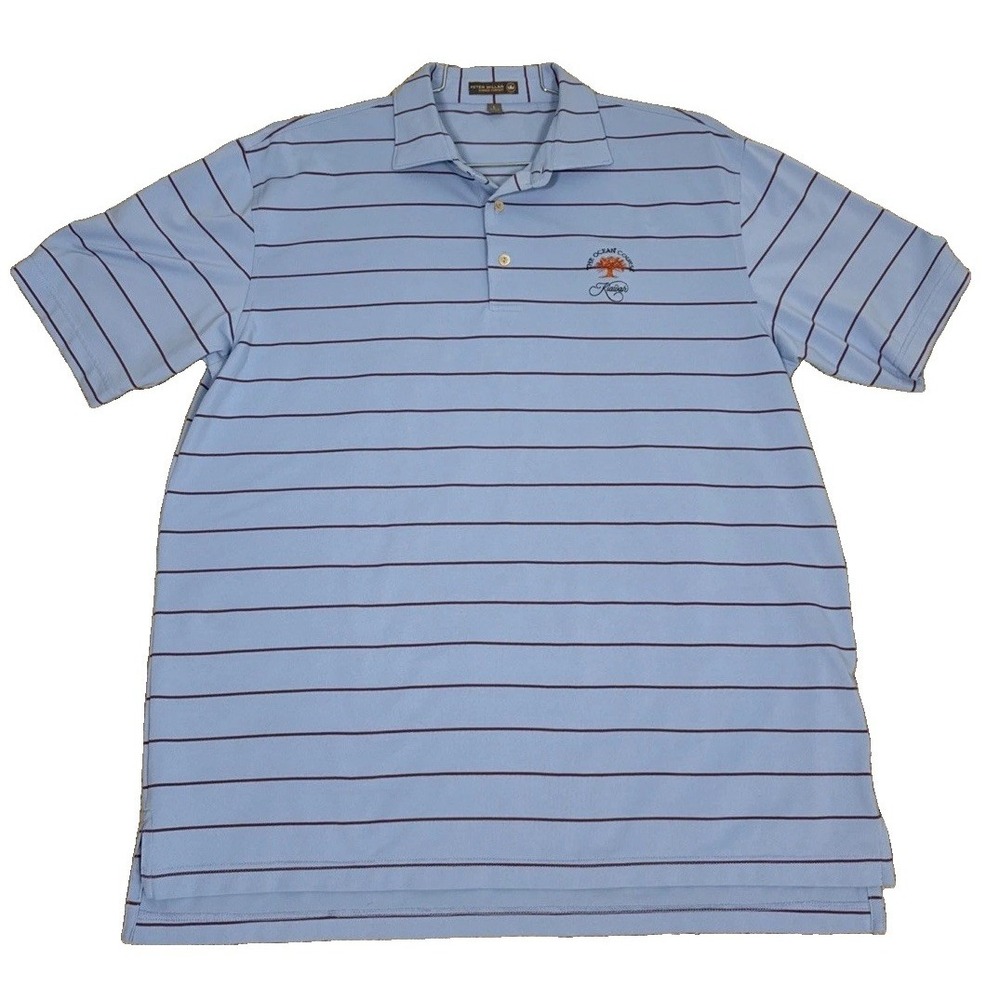 Peter Millar Summer Comfort Blue Striped Polo Shirt Kiawah Ocean Course Mens L
